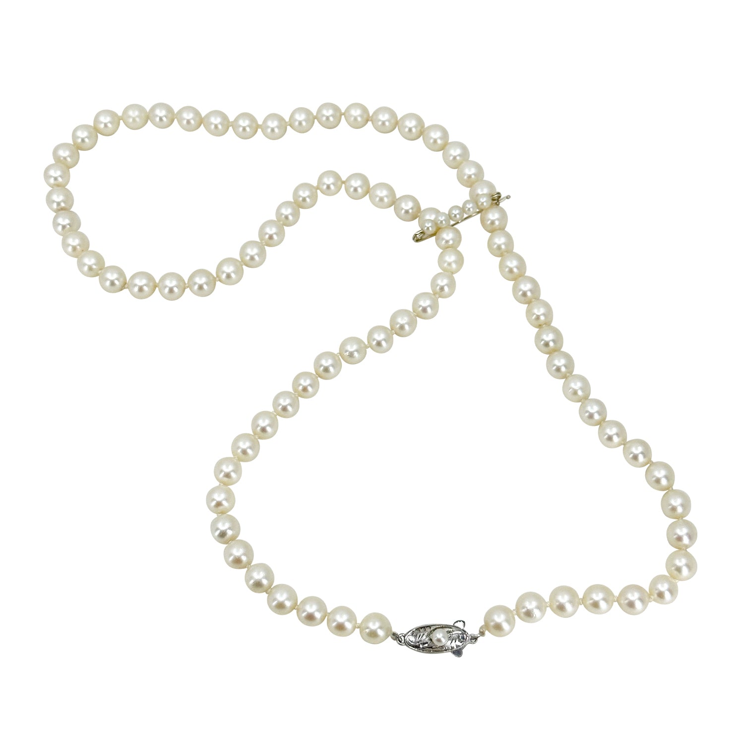 Matinee Vintage Japanese Saltwater Cultured Akoya Pearl Necklace Strand- Sterling Silver 24 Inch