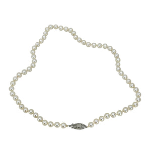 Mid-Century Filigree Japanese Saltwater Cultured Akoya Pearl Vintage Necklace Strand - 14K White Gold 16.75 Inch