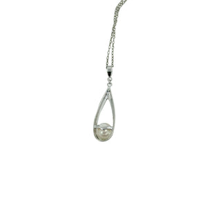 Modernist Drop Mikimoto Saltwater Akoya Cultured Pearl Necklace Vintage Designer- Sterling Silver