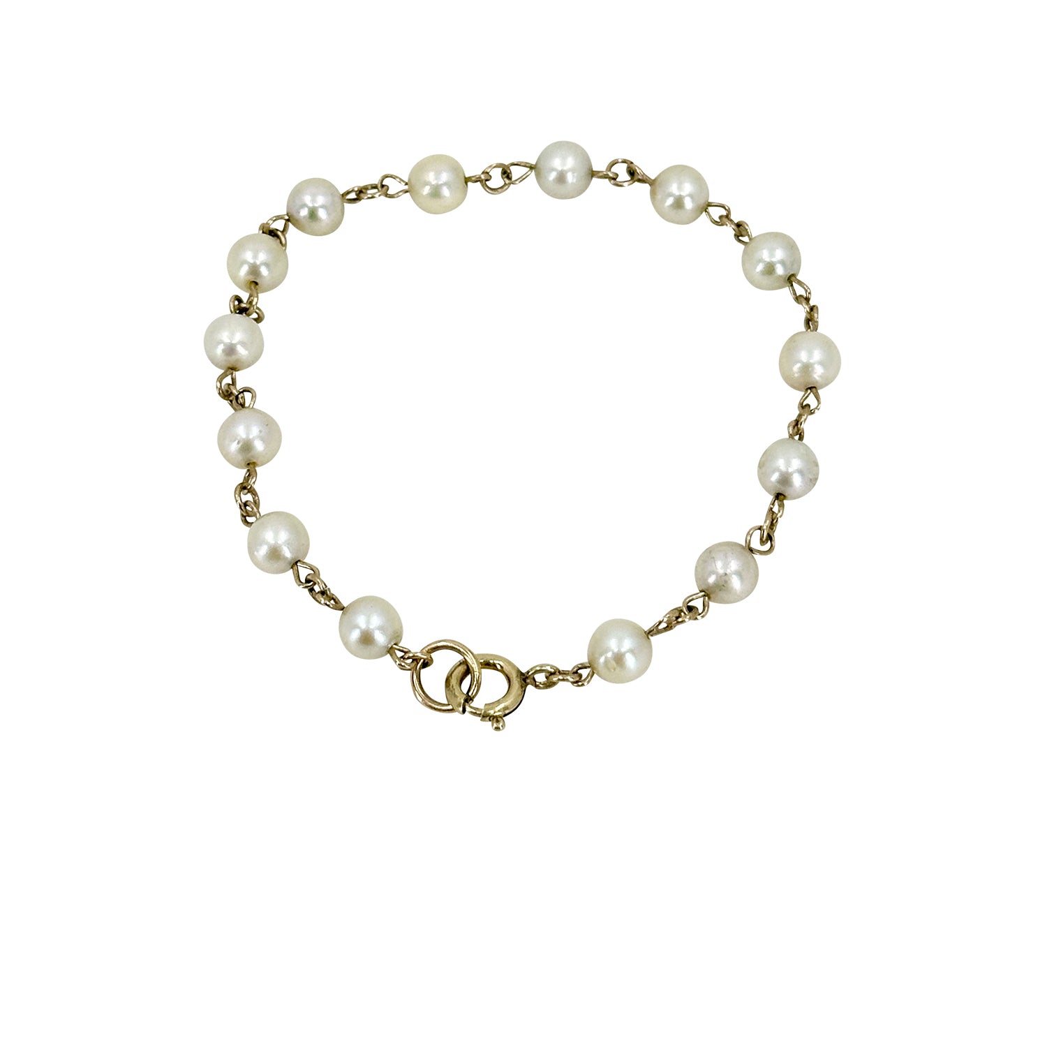 Vintage Chain Japanese Saltwater Akoya Cultured Pearl Vintage Link Bracelet- Yellow Gold Filled
