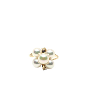 Retro Cluster Design Japanese Saltwater Akoya Cultured Pearl Ring- 18K Yellow Gold Size 6 3/4