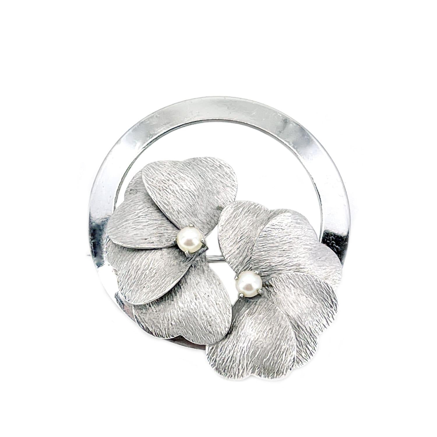 Binder Brothers Japanese Saltwater Cultured Akoya Pearl Pansy Brooch- Sterling Silver