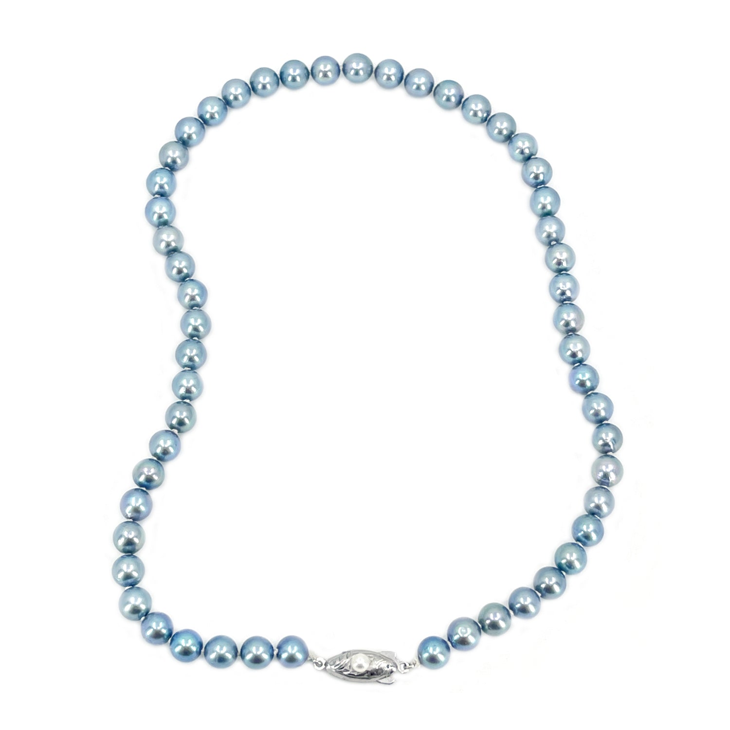 Blue Japanese Saltwater Cultured Akoya Pearl Vintage Necklace Choker - Sterling Silver 15.75 Inch