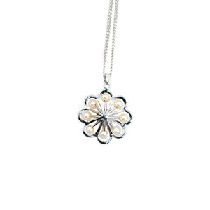 Sakura Cherry Blossom Vintage Japanese Cultured Akoya Pearl Pendant Necklace- Sterling Silver 17.50 Inch