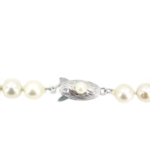 Retro Japanese Saltwater Cultured Akoya Pearl Graduated Necklace - Sterling Silver 25 Inch