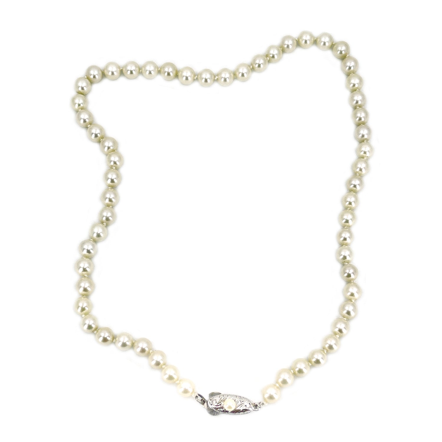 Choker Engraved Japanese Saltwater Cultured Akoya Pearl Vintage Necklace - Sterling Silver 16.25 Inch