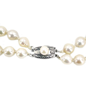 Japanese Vintage Double Strand Saltwater Cultured Baroque Akoya Pearl Choker Necklace -Sterling Silver 15.50 & 16 Inch