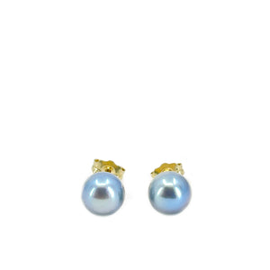 Vintage Modern Blue Akoya Saltwater Cultured Pearl Pierced Earrings- 14K Yellow Gold