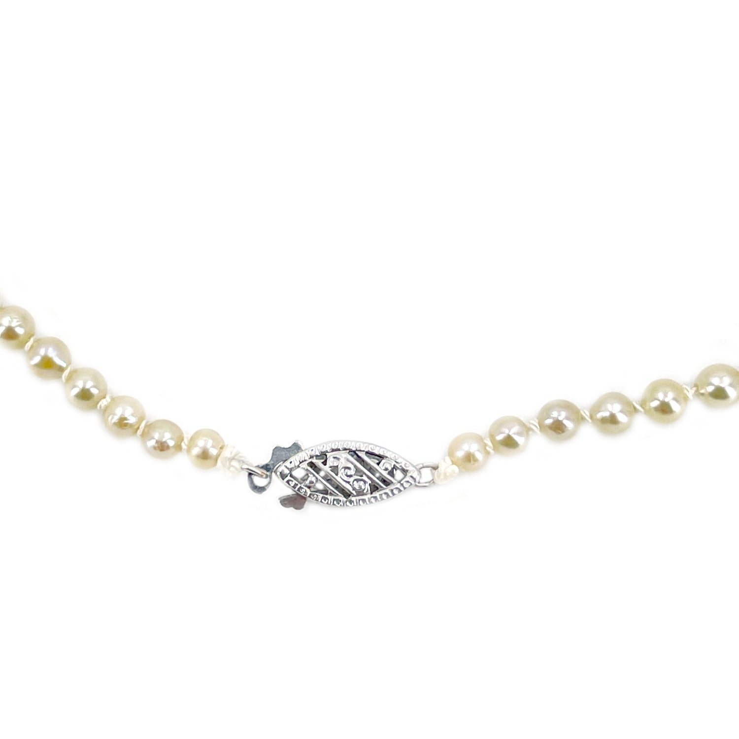 Golden Cream Japanese Saltwater Cultured Akoya Pearl Graduated Vintage Necklace - 10K White Gold 20 Inch