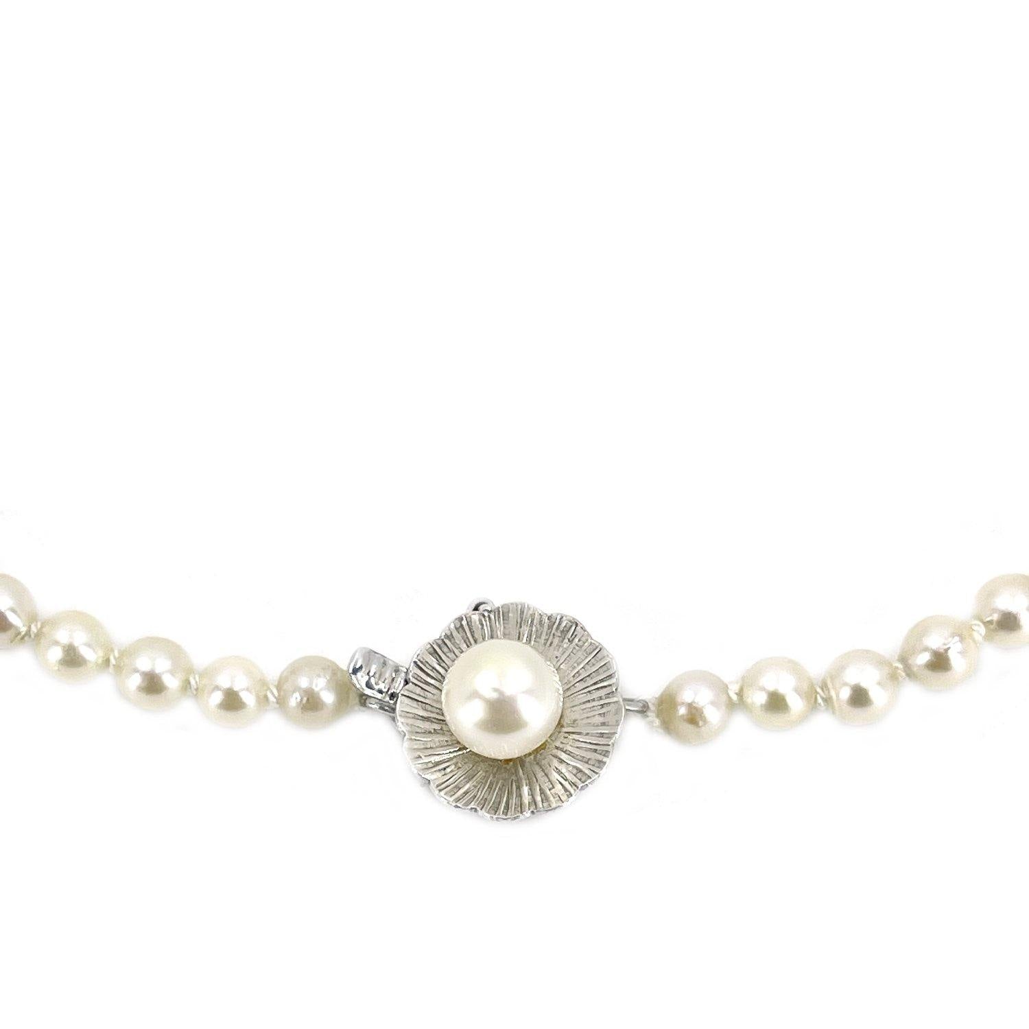 Blossom Mid-Century Cultured Akoya Pearl Choker Strand - 14K White Gold 14.50 Inch