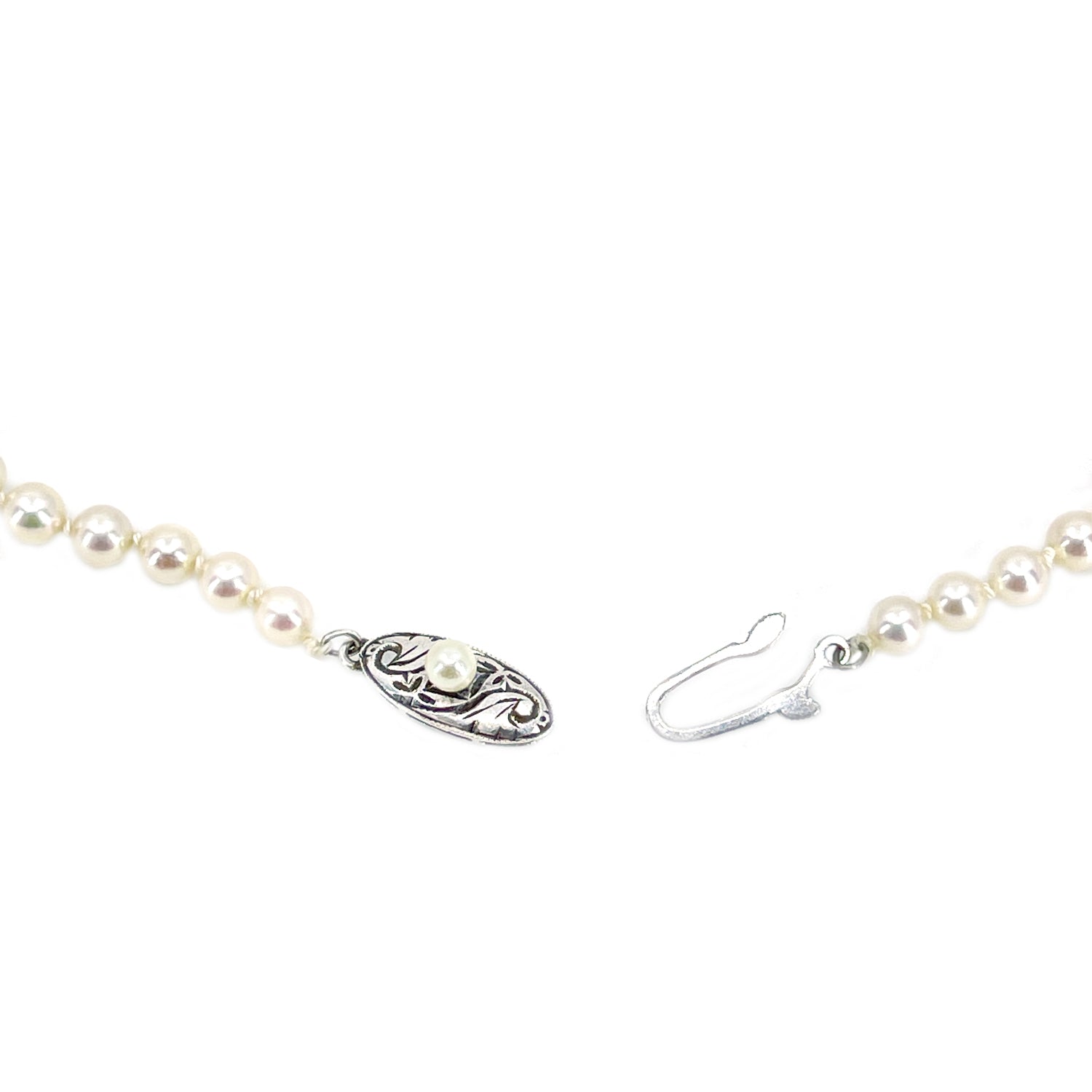 Vintage Art Deco Japanese Saltwater Cultured Akoya Pearl Graduated Necklace - Sterling Silver 19.75 Inch