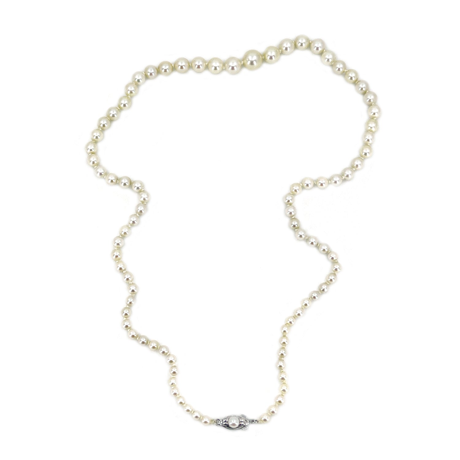 Nouveau Graduated Japanese Saltwater Cultured Akoya Pearl Strand - 14K White Gold 19 Inch