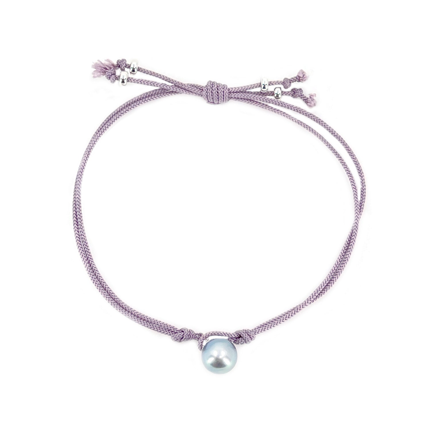 Kumihimo Braided Light Purple Silk Vintage Akoya Saltwater Cultured Pearl Adjustable Bracelet-Sterling Silver
