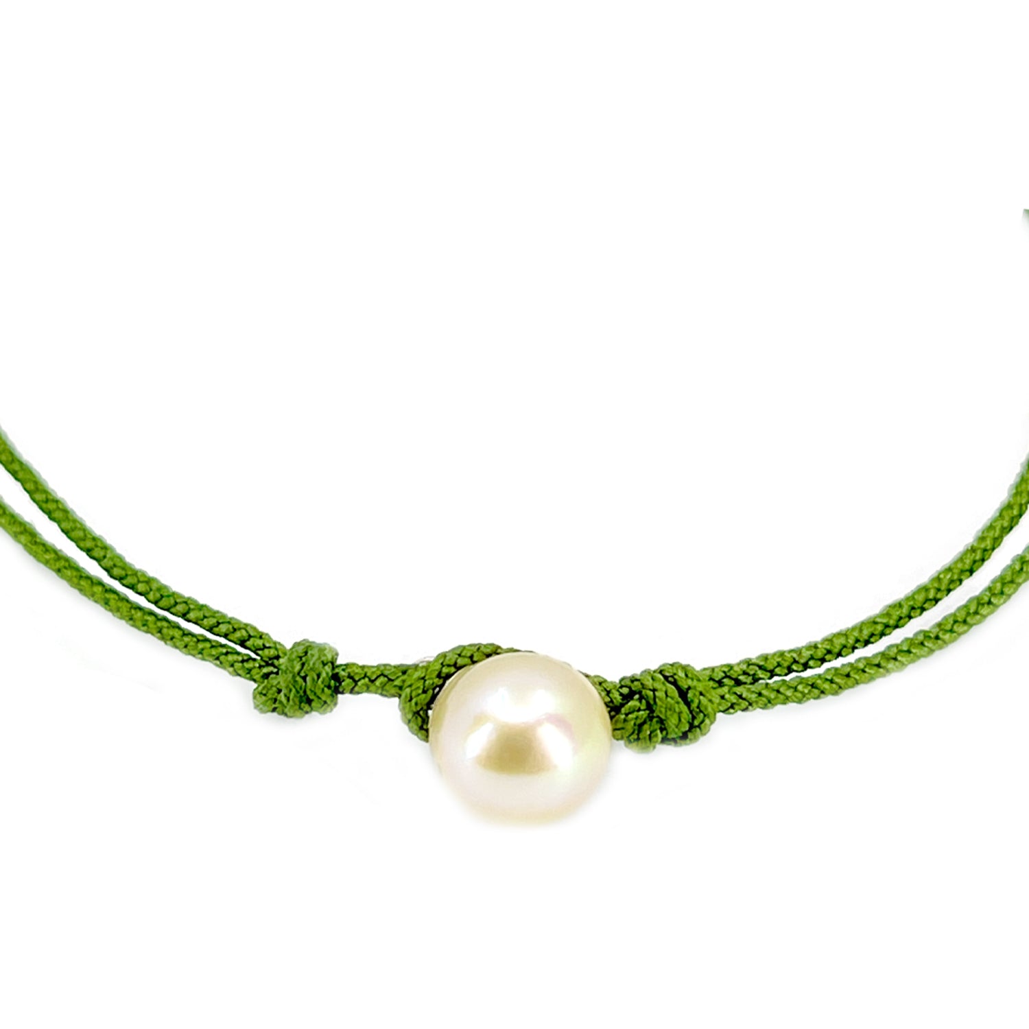 Kumihimo Braided Forest Green Silk Vintage Akoya Saltwater Cultured Pearl Adjustable Bracelet-Sterling Silver