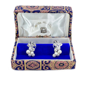 Maruwa Vintage Designer Akoya Saltwater Cultured Pearl Vintage Screwback Grape Earrings- Sterling Silver