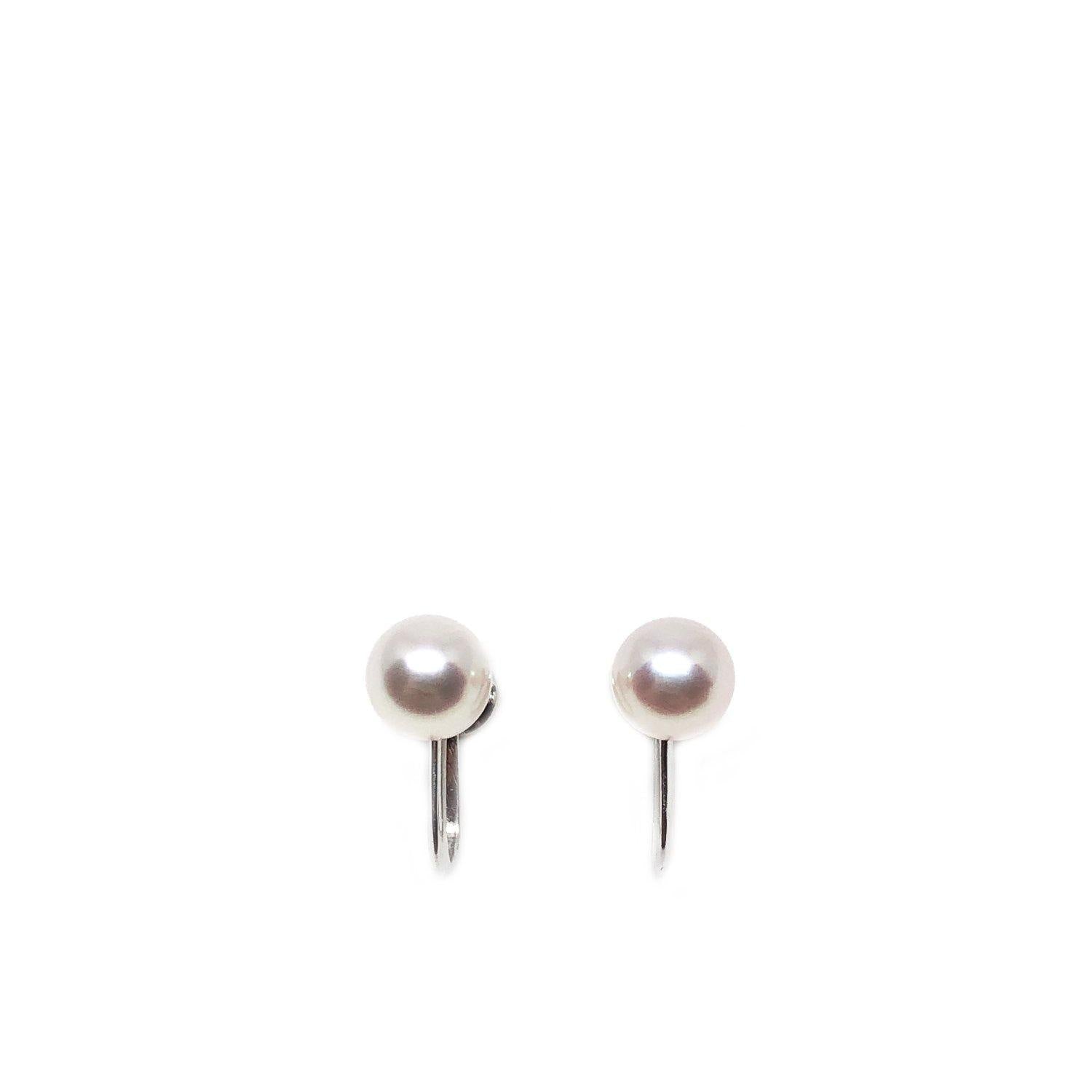 Mikimoto Solitaire Akoya Saltwater Cultured Pearl Screwback Earrings- Sterling Silver