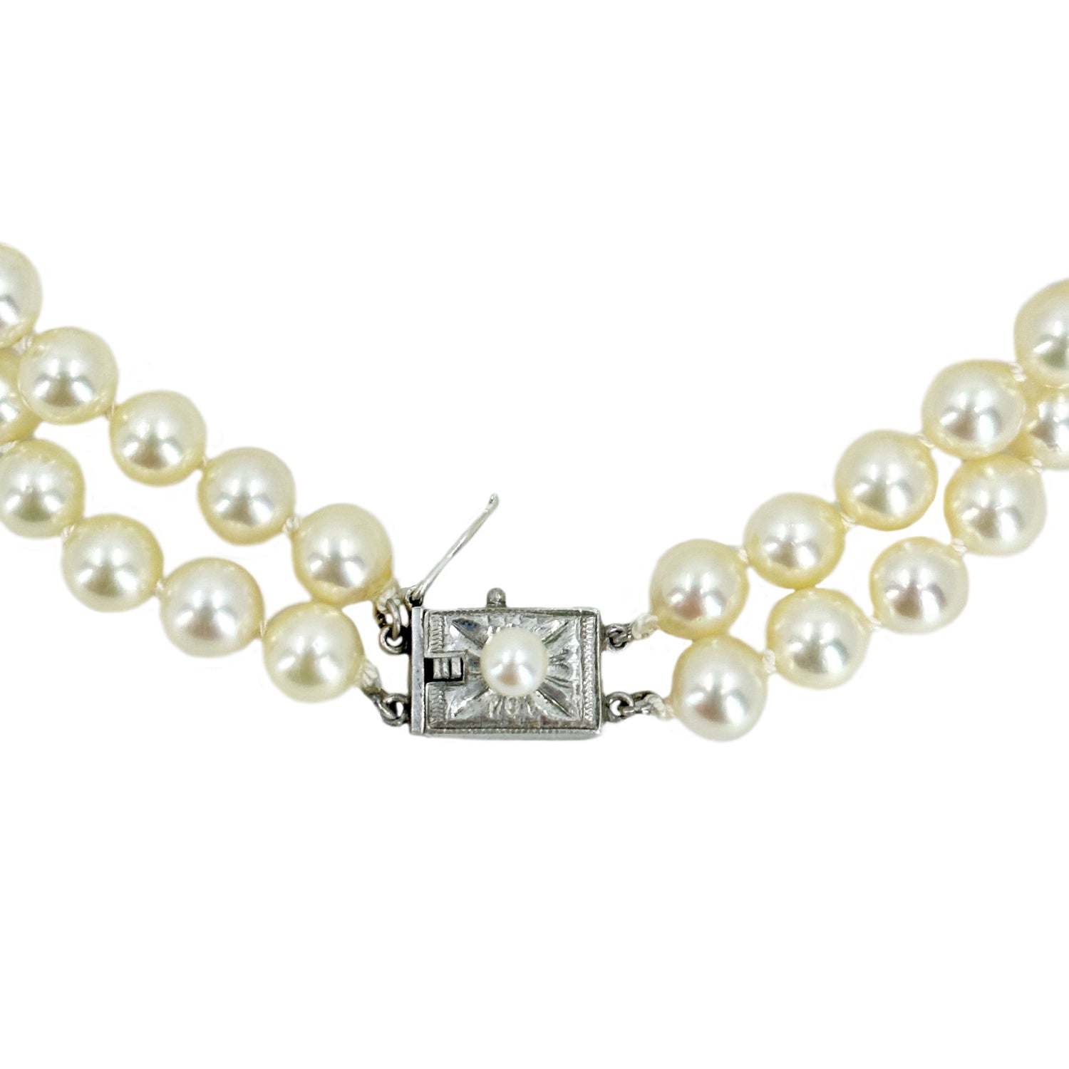 Vintage Double Strand High Quality Japanese Saltwater Akoya Cultured Pearl Bracelet- Sterling Silver
