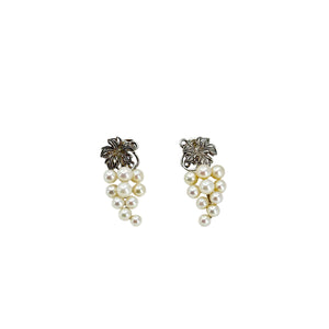 Vintage Mikimoto Grape Cluster Akoya Saltwater Cultured Pearl Vintage Dangle Screwback Earrings- Sterling Silver