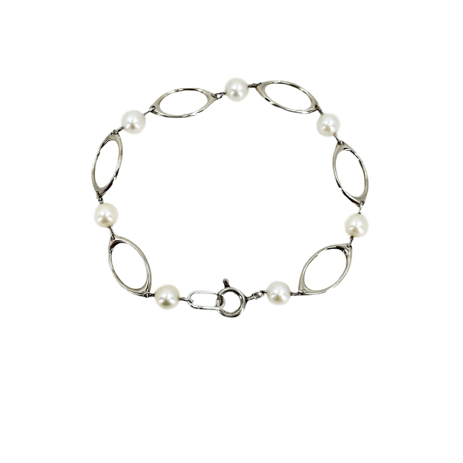 Lightweight Modernist Mid-Century Japanese Saltwater Akoya Cultured Pearl Vintage Bracelet- Sterling Silver