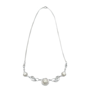 Van Dell Boho Leaf Japanese Cultured Akoya Pearl Pendant Chain Choker- Sterling Silver 15.50 Inch