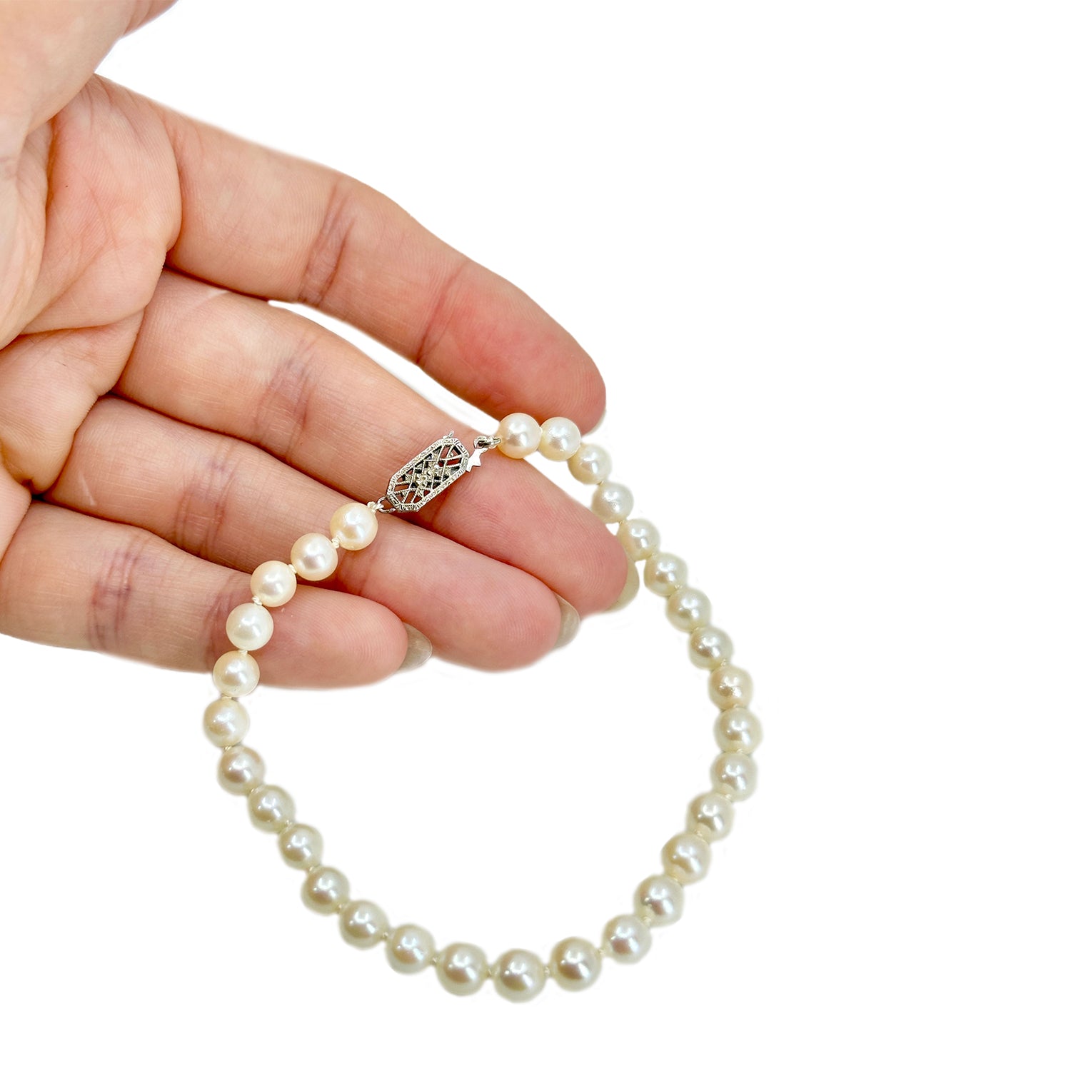 Vintage Filigree Japanese Saltwater Akoya Cultured Pearl Bracelet- Sterling Silver