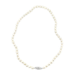 Lace Filigree Japanese Cultured Akoya Pearl Necklace - 14K White Gold 15.50 Inch