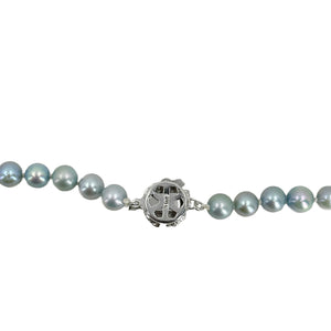 Quality Blue Vintage Mid Century Japanese Saltwater Cultured Akoya Pearl Necklace - Silver 17.75 Inch