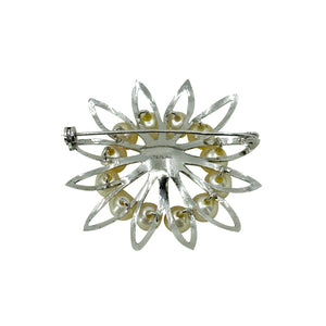 Mid Century Sun Circle Japanese Saltwater Akoya Cultured Pearl Vintage Brooch Pin- Sterling Silver