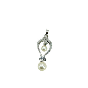 Milgrain Lavaliere Vintage Japanese Saltwater Cultured Akoya Charm Pendant- Sterling Silver