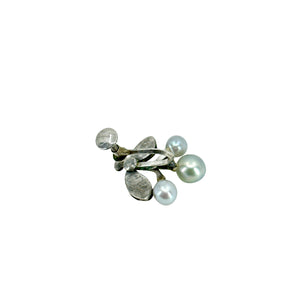 Vintage Blue Leaf Japanese Akoya Saltwater Cultured Pearl Engraved Screwback Earrings- Sterling Silver