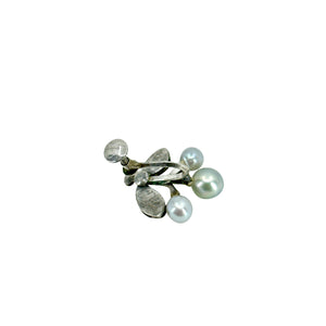 Vintage Blue Leaf Japanese Akoya Saltwater Cultured Pearl Engraved Screwback Earrings- Sterling Silver