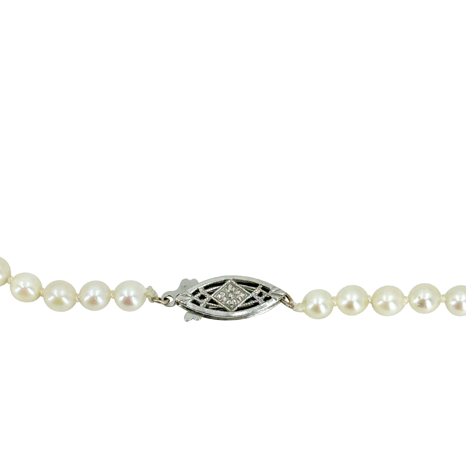 Mid-Century Floral Japanese Saltwater Akoya Cultured Pearl Necklace - 10K White Gold 17 Inch