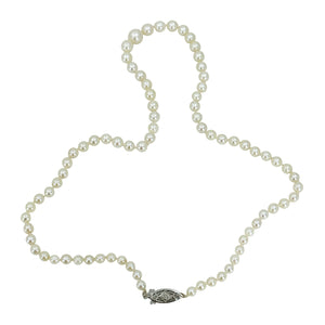 Mid-Century Floral Japanese Saltwater Akoya Cultured Pearl Necklace - 10K White Gold 17 Inch