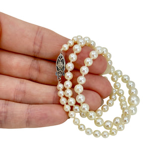 Mid-Century Floral Japanese Saltwater Akoya Cultured Pearl Necklace - 10K White Gold 17 Inch