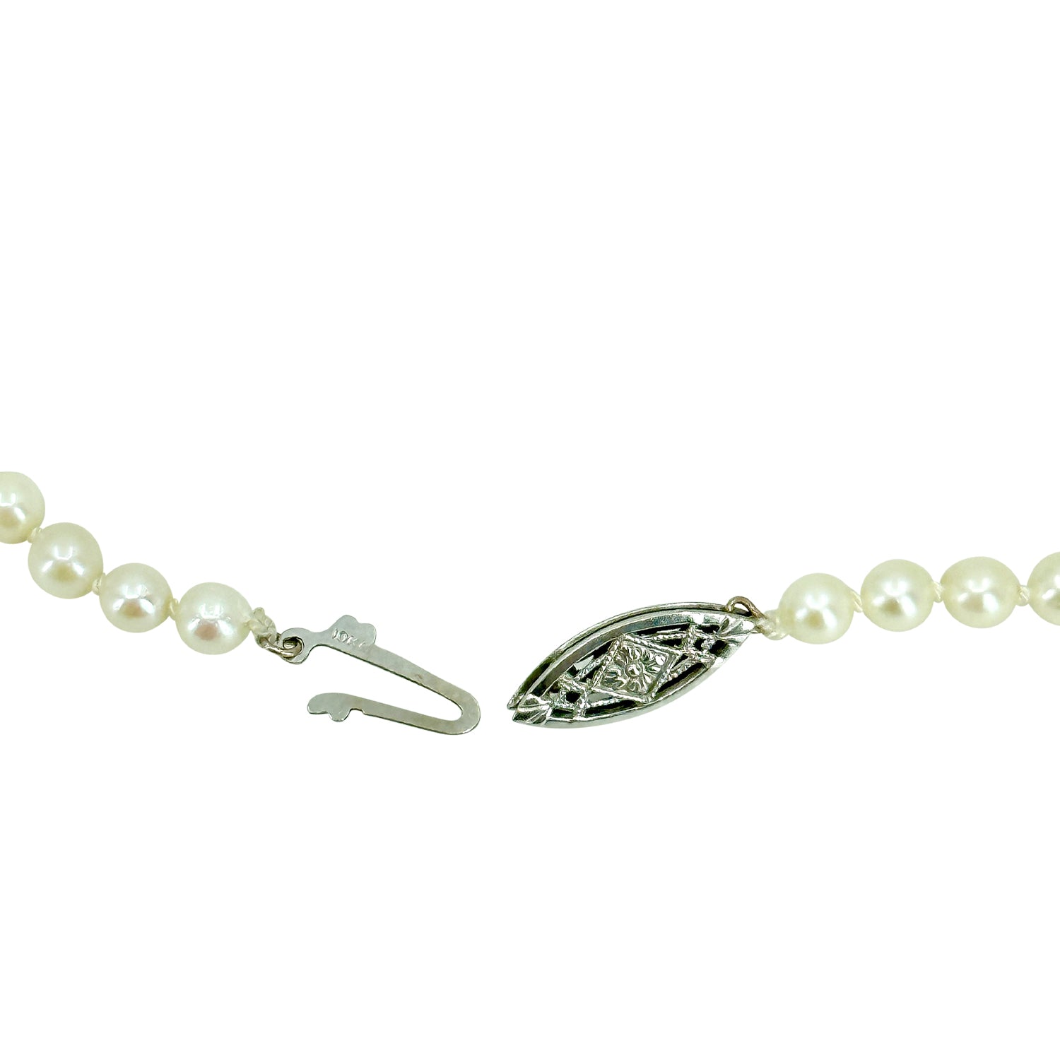 Mid-Century Floral Japanese Saltwater Akoya Cultured Pearl Necklace - 10K White Gold 17 Inch