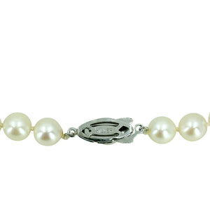 Quality Engraved Vintage Japanese Saltwater Akoya Cultured Pearl Choker Necklace - Sterling Silver 15.50 Inch