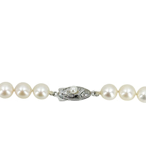 Quality Engraved Vintage Japanese Saltwater Akoya Cultured Pearl Choker Necklace - Sterling Silver 15.50 Inch