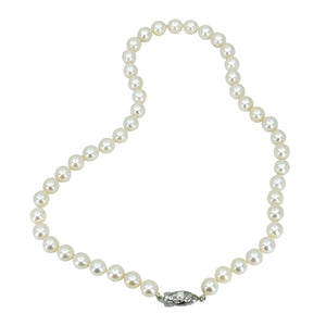 Quality Engraved Vintage Japanese Saltwater Akoya Cultured Pearl Choker Necklace - Sterling Silver 15.50 Inch