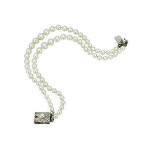 Graduated Double Strand Vintage Japanese Saltwater Akoya Cultured Pearl Bracelet- Sterling Silver