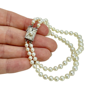 Graduated Double Strand Vintage Japanese Saltwater Akoya Cultured Pearl Bracelet- Sterling Silver