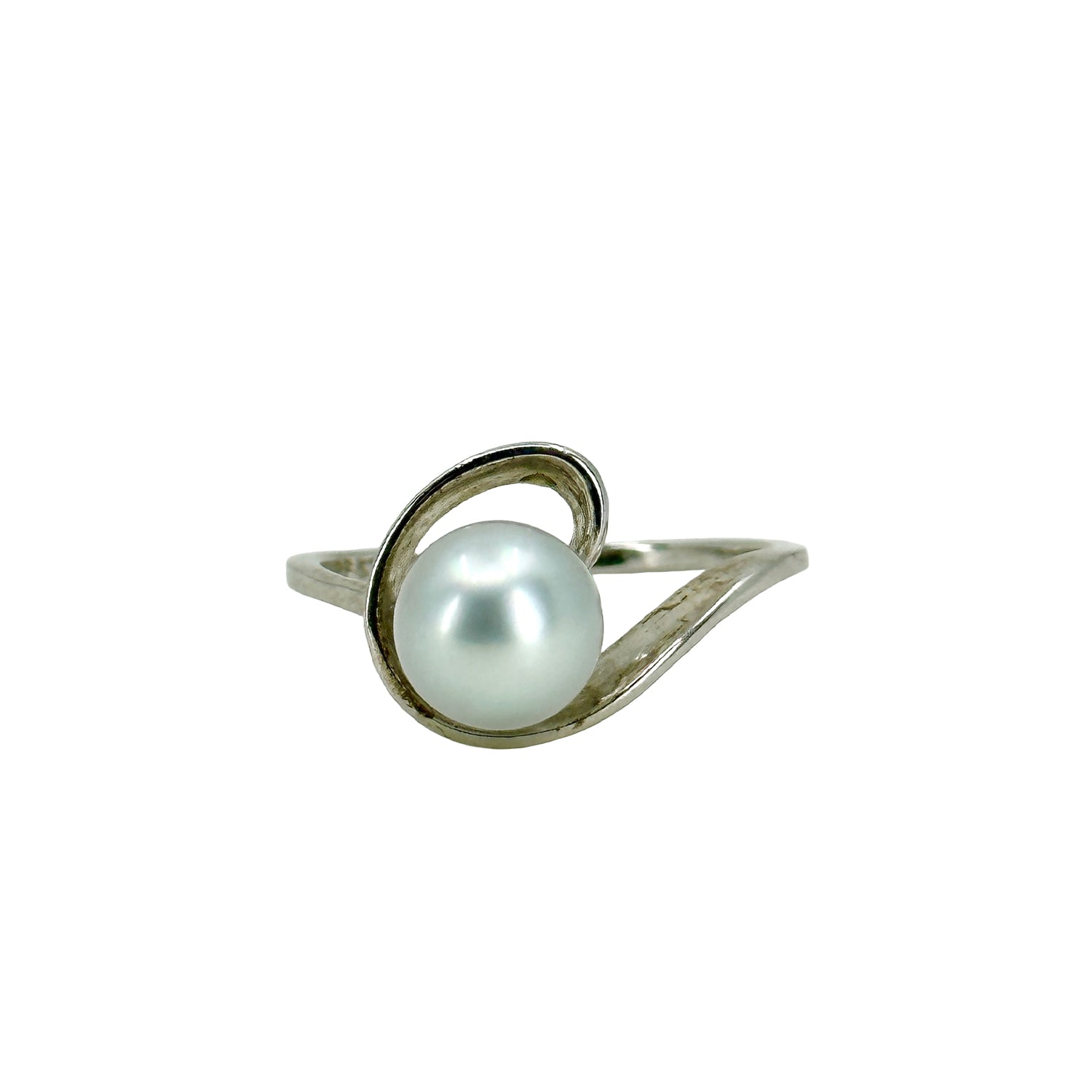 Modernist Swirl Vintage Japanese Saltwater Blue Akoya Cultured Pearl Ring- Sterling Silver Sz 8