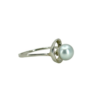 Modernist Swirl Vintage Japanese Saltwater Blue Akoya Cultured Pearl Ring- Sterling Silver Sz 8