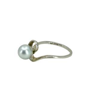 Modernist Swirl Vintage Japanese Saltwater Blue Akoya Cultured Pearl Ring- Sterling Silver Sz 8