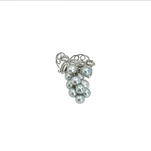 Grape Cluster Blue Japanese Saltwater Akoya Cultured Pearl Vintage Pendant Brooch- Sterling Silver