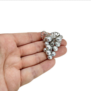 Grape Cluster Blue Japanese Saltwater Akoya Cultured Pearl Vintage Pendant Brooch- Sterling Silver