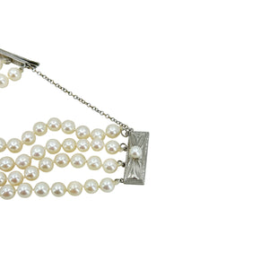 Vintage Mikimoto Four Strand Mid-Century Cultured Japanese Akoya Pearl Bracelet- Sterling Silver