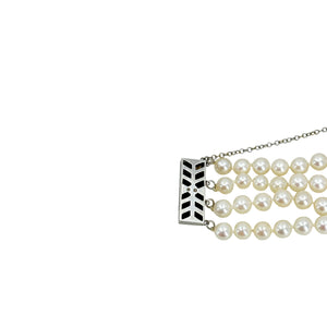 Vintage Mikimoto Four Strand Mid-Century Cultured Japanese Akoya Pearl Bracelet- Sterling Silver