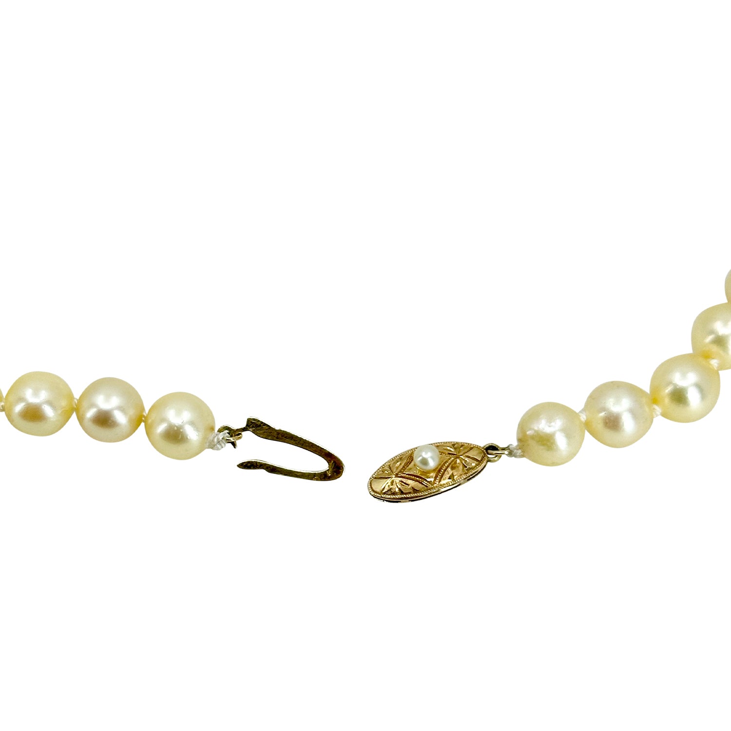 Golden Cream Japanese Saltwater Akoya Cultured Pearl Vintage Choker Necklace - 18K Rose Gold 14.50 Inch