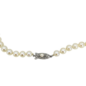 Quality Engraved Japanese Cultured Saltwater Akoya Pearl Choker Necklace- Sterling Silver 15.25 Inch
