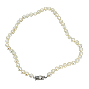 Quality Engraved Japanese Cultured Saltwater Akoya Pearl Choker Necklace- Sterling Silver 15.25 Inch